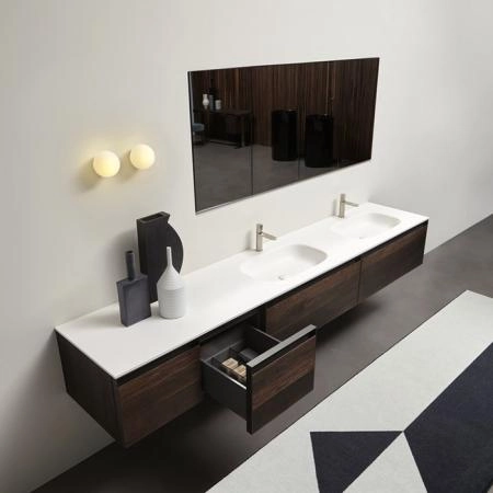 Antonio Lupi Atelier Комплект подвесной мебели с тумбами под раковину, 2 раковинами NUVOLA, зеркальным шкафом MANTRA, пеналом ATELIER, светильником BOLLA1, 90 см, цвет: Rovere thermo