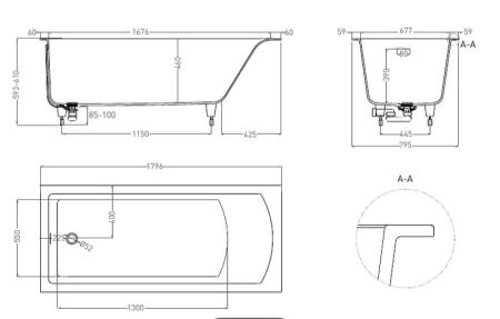 Ванна Salini CASCATA KIT 180x80 S-Stone матовая 104523M