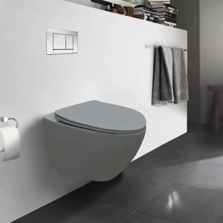 Унитаз подвесной Azario Grado 370х490х370 безободковый, с быстросъемныйм сидением микролифт, серый матовый (AZ-0046 SP MDG)