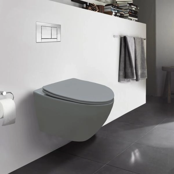 Унитаз подвесной Azario Grado 370х490х370 безободковый, с быстросъемныйм сидением микролифт, серый матовый (AZ-0046 SP MDG)