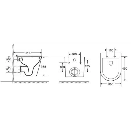 Унитаз подвесной Azario MONEO 530х365х370 безободковый,  с быстросъемным сидением микролифт (AZ-0062)