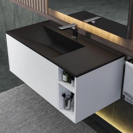 Раковина кварцевая Uperwood Lotus Quartz, 100 см, черная матовая, космос