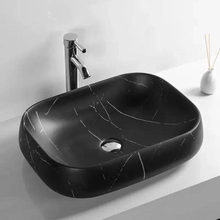 Раковина Cerutti SPA CR0086 MMB1 накладная, мрамор матовый черный, прямоугольная 565х400х145
