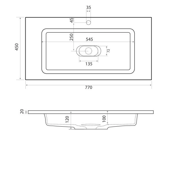 Раковина Uperwood Modul 100 см, прямоугольная