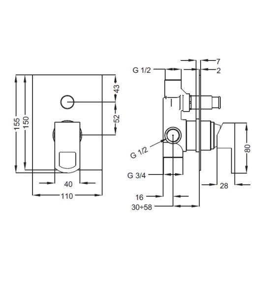 Смеситель CEZARES LEVICO-VDIM-01-Cr для душа,хром