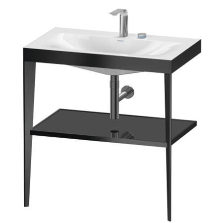 Duravit XViu Консоль напольная, 850x800x480мм с полкой, с раковиной без перелива, 2 отв., цвет: black matt/black high gloss lacquer