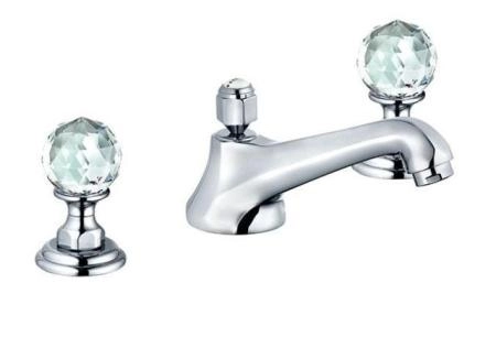Смеситель Kludi Adlon 5104605G5 для раковины, на 3 отверстия, низкий излив, ручки хрусталь, цвет хром
