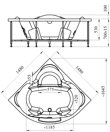 Ванна Радомир СОРРЕНТО 1-01-0-0-1-037 148x148 см