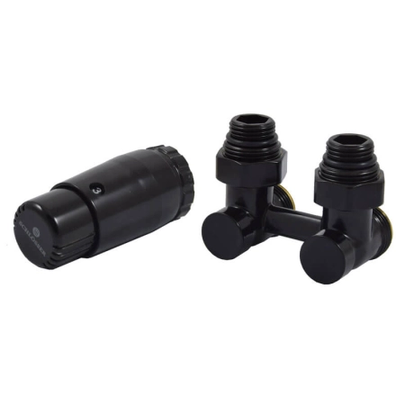 Schlosser комплект узел нижнего подключения угловой, черный Ral 9005  G 3/4 x 3/4 D=50 мм с термоголовкой MINI M30x1,5 + 2 Ниппеля 1/2x3/4