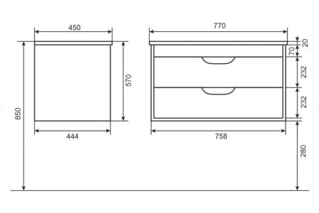 Тумба с раковиной для ванной Uperwood Modul 80 см, подвесная, глянцевая, белая