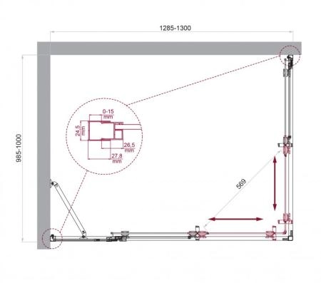 Душевой уголок BelBagno LUCE 130x100 прозрачное стекло 6 мм профиль хром LUCE-AH-21-130/100-C-Cr