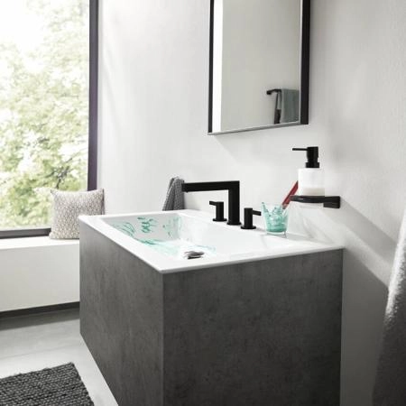 Hansgrohe Finoris Смеситель для раковины, 3 отв., с донным клапаном Push-Open, цвет: черный матовый