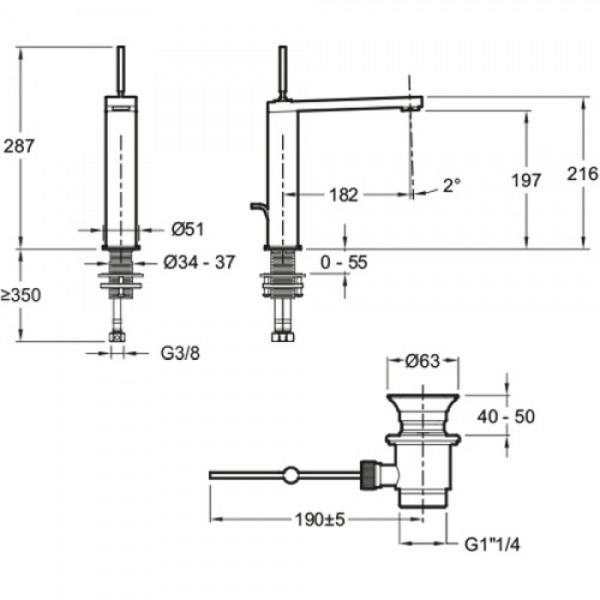 Смеситель Jacob Delafon COMPOSED E73053-CP для раковины хром с донным клапаном