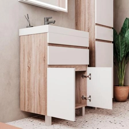 Тумба для ванной Volna Conty 60.2D.1Y Белый/дуб сонома напольная (9696) раковина отдельно