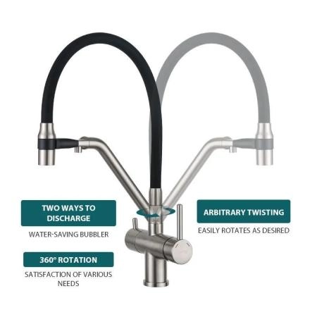 Смеситель Gappo G4398-85 для кухни с гибким изливом сатин/черный