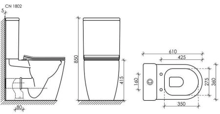 Напольный пристенный унитаз Highlight Rimless
