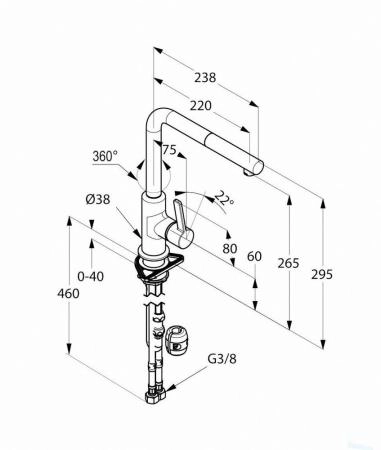 Смеситель Kludi L-Ine 408518775 для кухни, с выдвижным изливом, цвет хром-черный матовый