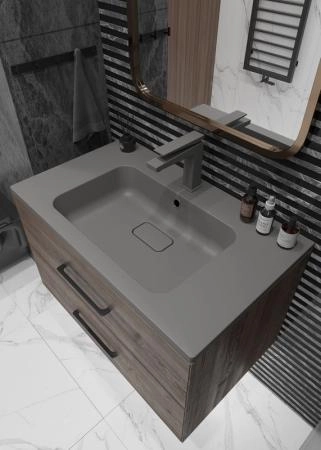 Раковина кварцевая Uperwood Lagoon Quartz 80 см, серая матовая, серый шелк