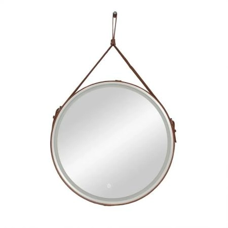 Зеркало Uperwood Round LED D 80 см, LED подсветка, сенсорный выключатель, коричневый ремень