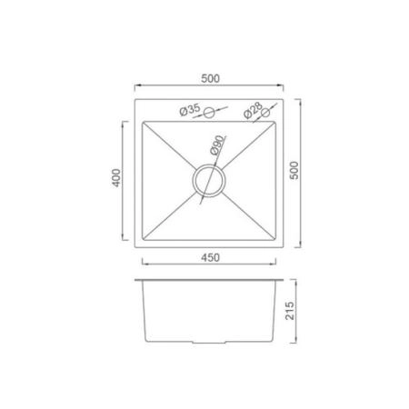 Кухонная мойка Gappo GS5050 500x500x215mm 0.8мм с коландером Сатин