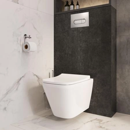 Инсталляция с унитазом VitrA Integra Square  9856B003-7207 комплект 4 в 1 с сиденьем микролифт безободковый цвет клавиши глянцевый хром