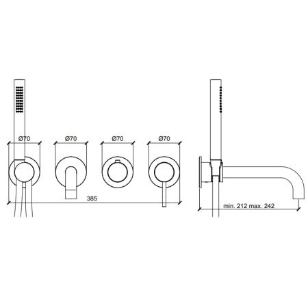 Almar Modular Смеситель для ванны, настенный, с ручным душем и шлангом, цвет: High Brass Brushed PVD