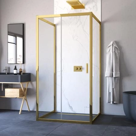 Душевое ограждение П-образное Vegas-glass ZP-U TUR NOVO 120*90 09 01, профиль золото глянцевое, стекло прозрачное