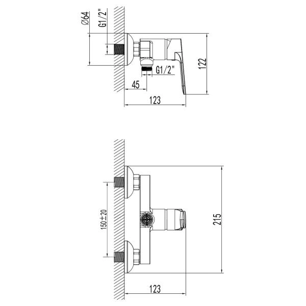 Смеситель для душа Azario ELVIS с ручным душем, черный (AZ-WWK338155PA)