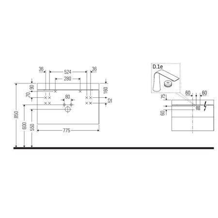 DURAVIT HAPPY D.2 PLUS Комплект мебели 775х490х468 мм, 2 ящ, с 1 отв для смес, в компл.с сиф и донным клап, раковина bi-color, цвет Графит супермат