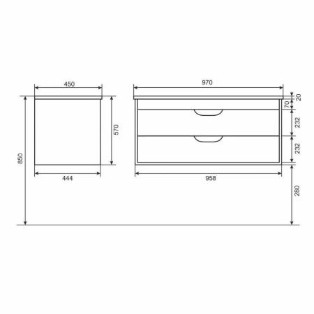 Тумба с раковиной для ванной Uperwood Modul 100 см, подвесная, матовая, белая/графит