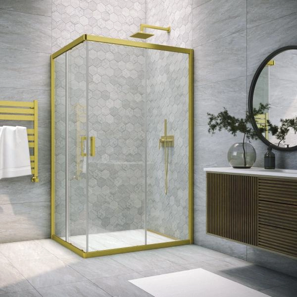 Душевой уголок Vegas-glass ZA-F NOVO h2000 110*70 03 01, профиль золото матовое, стекло прозрачное