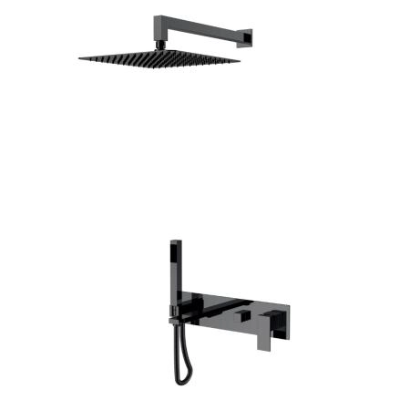 Смеситель встроенный + верхний+ ручной душ Boheme Qubic Shine Gun Metal с изливом 474-SGM