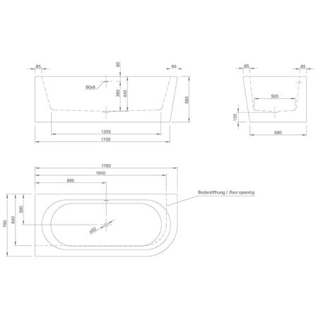 KNIEF Wall Corner R Ванна пристенная с монтажом в левый угол 180х80х60см, с щелевым переливом, цвет: белый со слив-переливом