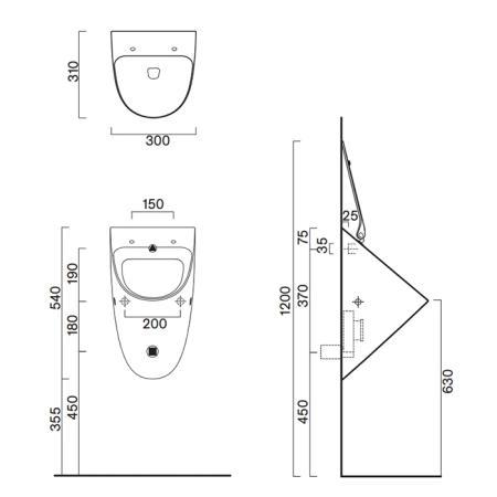 Catalano Писсуар 54x30см Rimless, без отв. под крышку, цвет: белый матовый