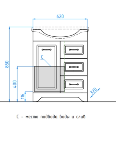 Тумба под раковину Style Line Elfante Олеандр-2 65 (3 ящ.) напольная с ящиками, белая