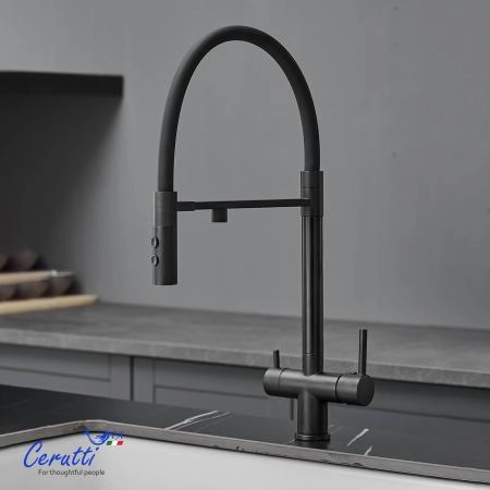 Cмеситель для кухни Ceruttispa Торре B (TORRE B) из нержавеющей стали, цвет черный матовый