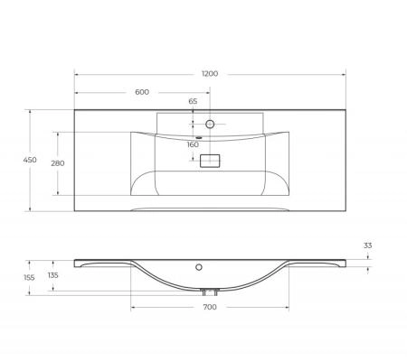 Раковина из искусственного мрамора, 1200x450x150 Белый BB1200/450-LV-MR-PR