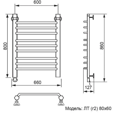Полотенцесушитель электрический Ника Trapezium ЛТ (г2) 80/60 левый тэн MEG