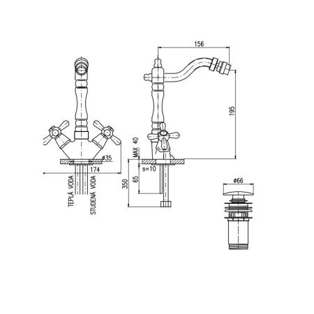 Смеситель Rav Slezak MORAVA RETRO MK121.5/9Z для биде, цвет Золото слив сlick-сlack