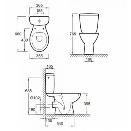 Унитаз Jacob Delafon BRIVE E0383N-00 напольный без сиденья /66х76,5х36,5/ (бел)