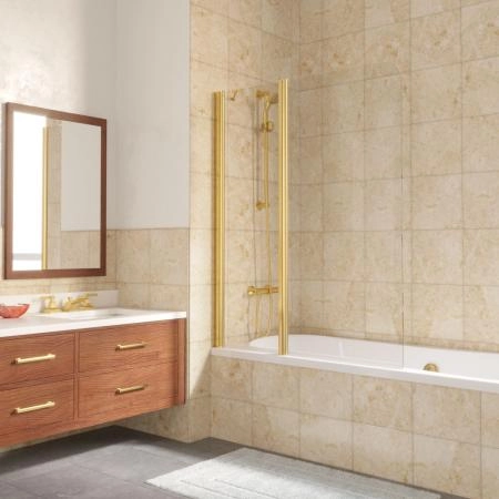 Шторка на ванную Vegas-glass E2V LUX ST 125 09 01 L, профиль золото глянцевое, стекло прозрачное
