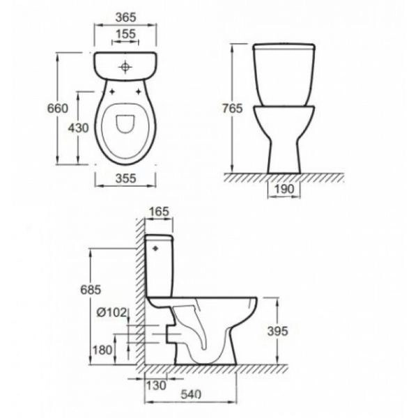 Унитаз Jacob Delafon BRIVE E0383N-00 напольный без сиденья /66х76,5х36,5/ (бел)