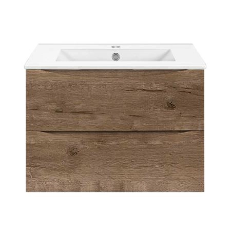 Тумба под раковину Vincea Mia Slim 600 подвесная, 2 выкатных ящика soft close, V.Oak