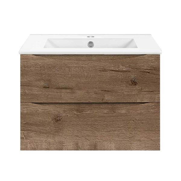 Тумба под раковину Vincea Mia Slim 600 подвесная, 2 выкатных ящика soft close, V.Oak