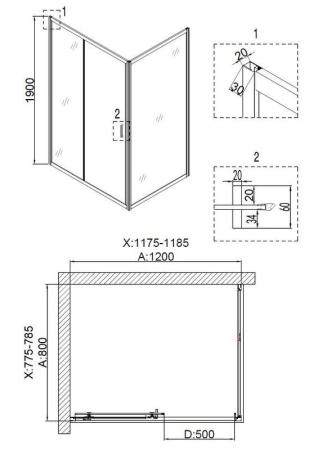Душевой уголок Niagara Nova NG-6612-08 (120*80*190) прямоугольник, двери раздвижные