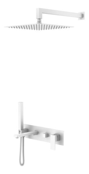 Смеситель встроенный + верхний+ ручной душ Boheme Qubic Matt White с изливом 474-MW