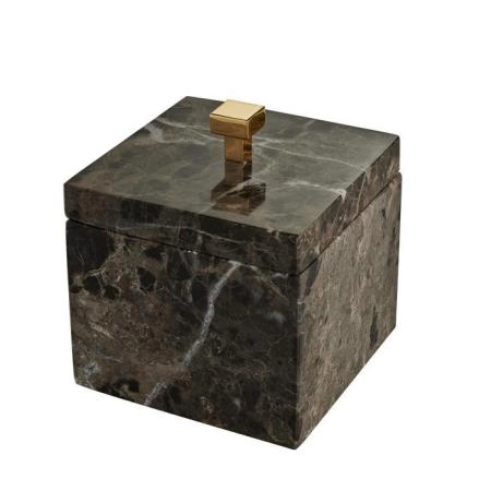 3SC Palace Marmo Баночка универсальная, 11x11xh13,5 см, с крышкой, настольная, цвет: мрамор Emperador dark/золото 24к.