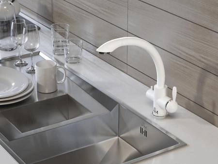 Смеситель для кухни Paulmark ESSEN, белый матовый, две воды, Es213001-431
