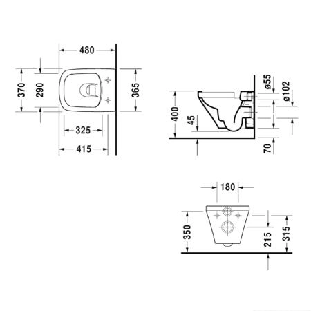 Duravit DuraStyle Унитаз 48x36.5 см, подвесной, compact, безободковый, цвет: белый