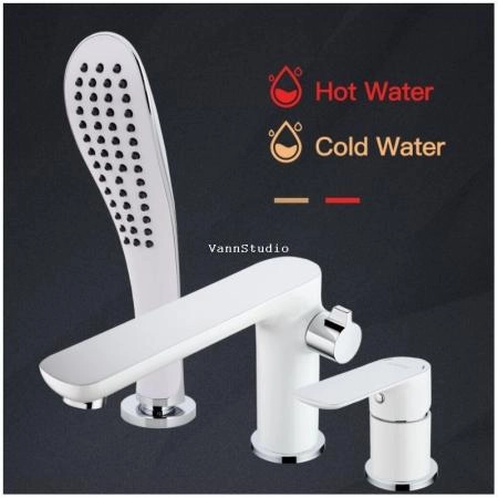 Смеситель Gappo G1148 на борт ванны на 3 отверстия, хром белый